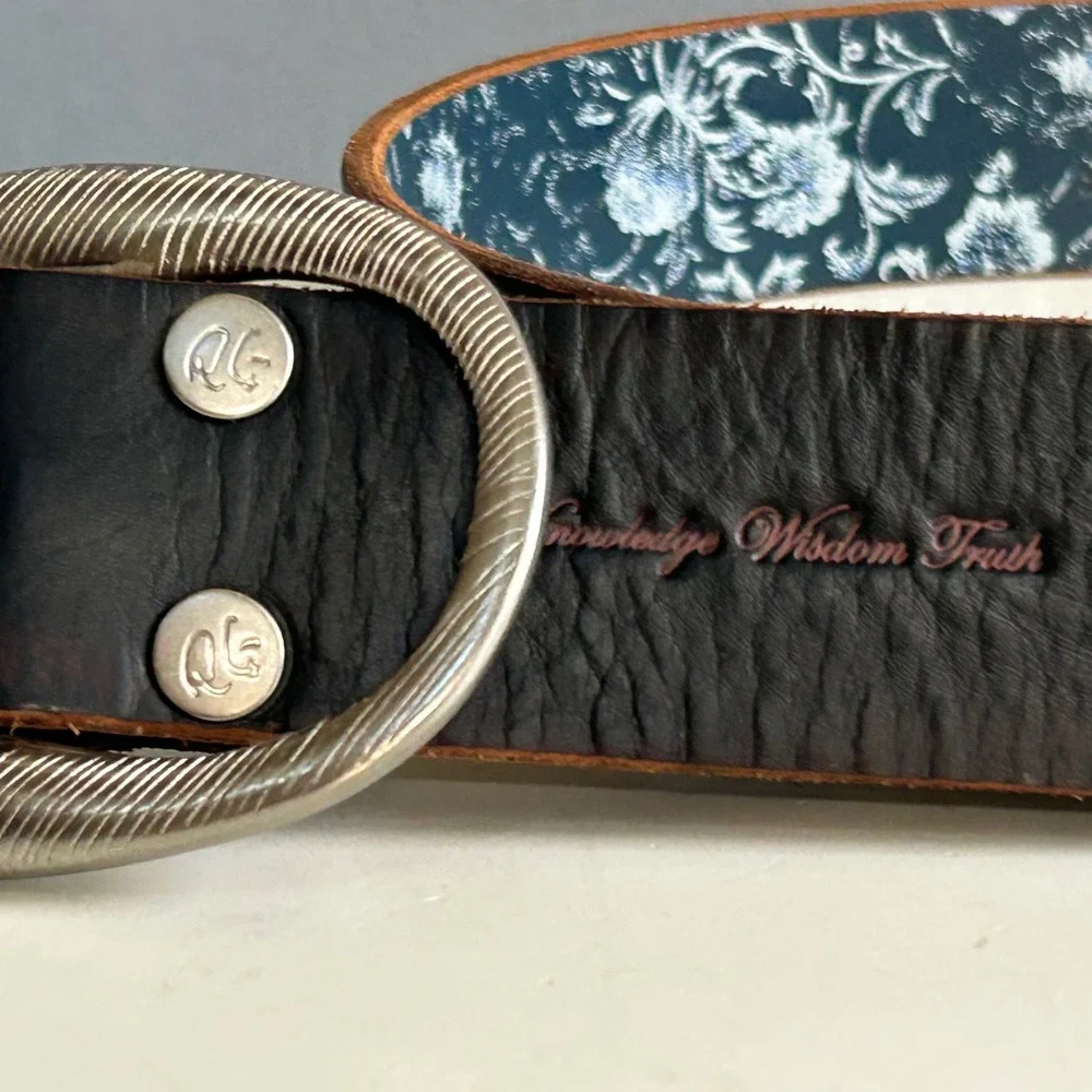Robert Graham Brown Leather Belt men's 38 Chunky Buckle Patchwork Statement